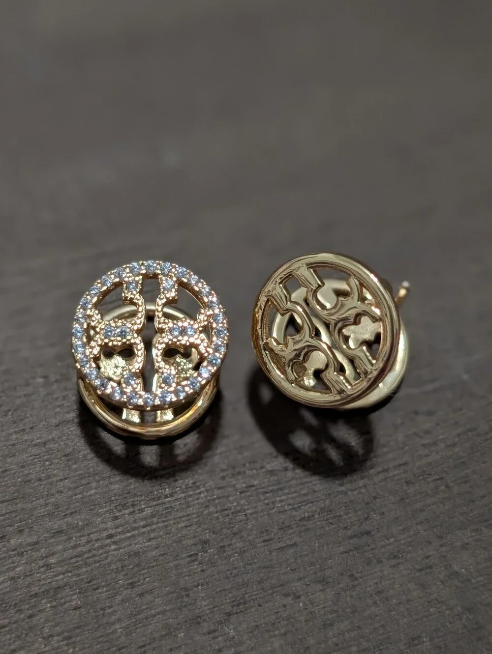 TORY BURCH Pave Gold Tone Reversible Logo Stud Earrings